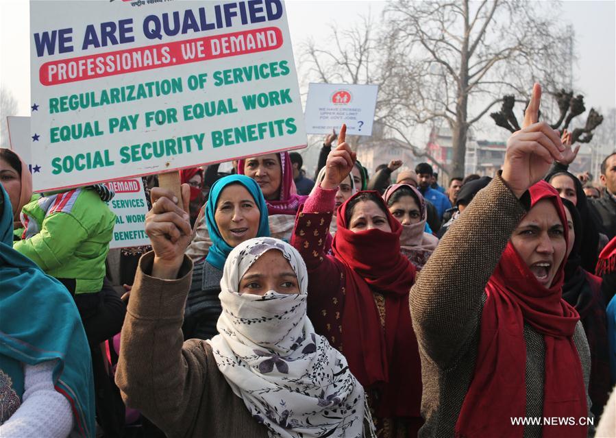 INDIAN-CONTROLLED KASHMIR-SRINAGAR-EMPLOYEES-PROTEST