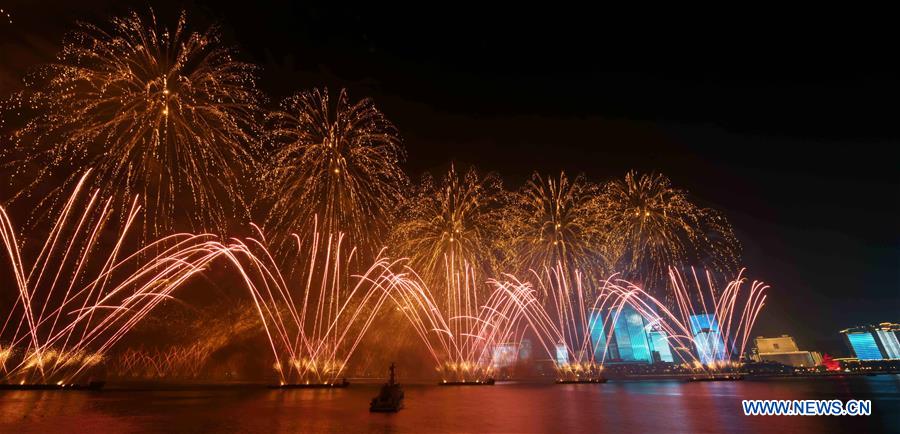 (SCO SUMMIT) CHINA-QINGDAO-SCO-LIGHTS-FIREWORKS-SHOW (CN)